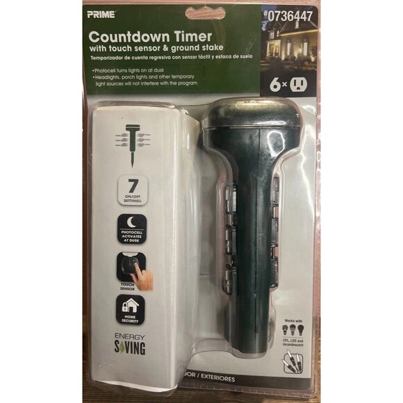 prime Other - Prime Outdoor Countdown Timer With Touch Sensor and Ground Stake 6 Outlet New
